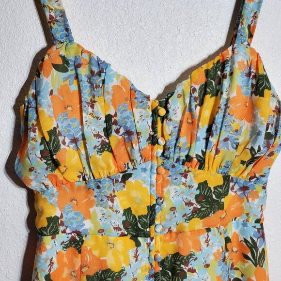 Abercrombie and Fitch Yellow Floral Slim Midi dress Adjustable Straps Size Small - Picture 4 of 11